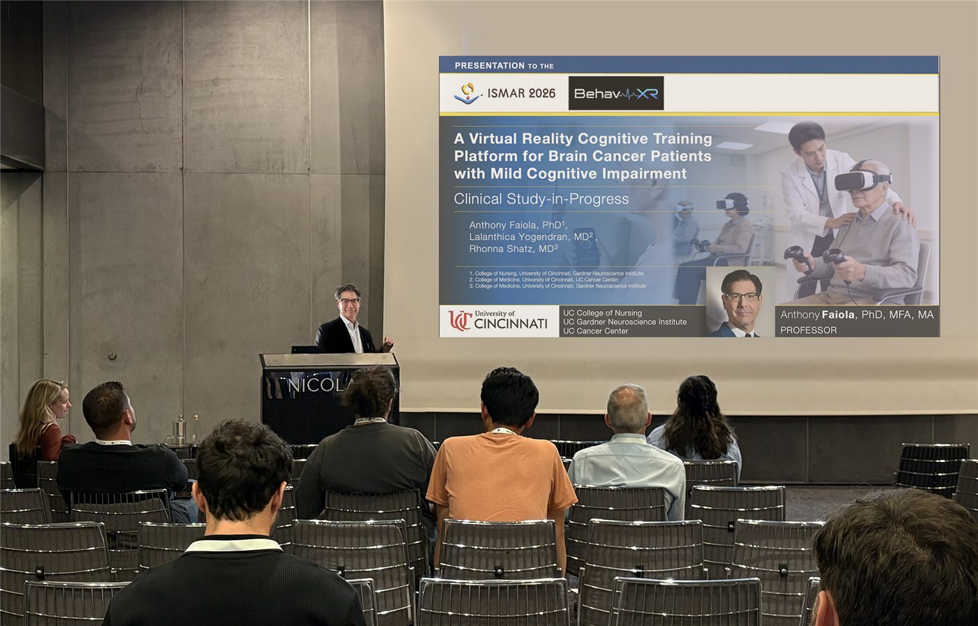 Dr. Faiola giving his talk at ISMAR 2026 in Bari